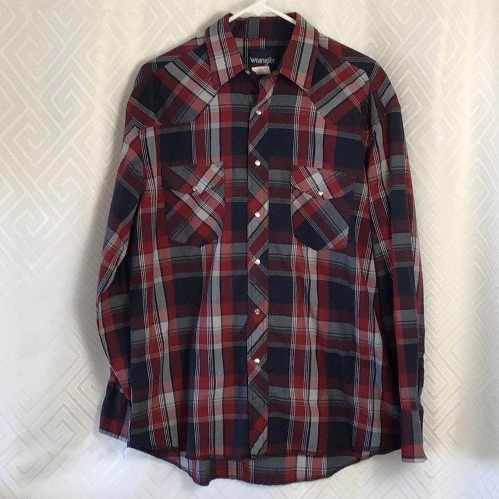 Men's Wrangler Pearl Snap Long Sleeve Western Shirt Size 16.5 x 35